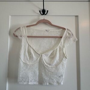 Garage White Lace Cropped Tank Top